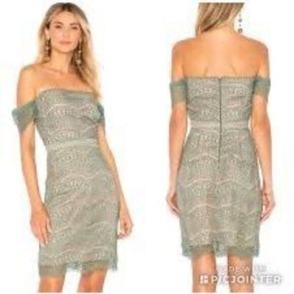 NEW Stylestalker Alexander Crochet Teal Green Off Shoulder Mini Dress in Jade M - Picture 1 of 8